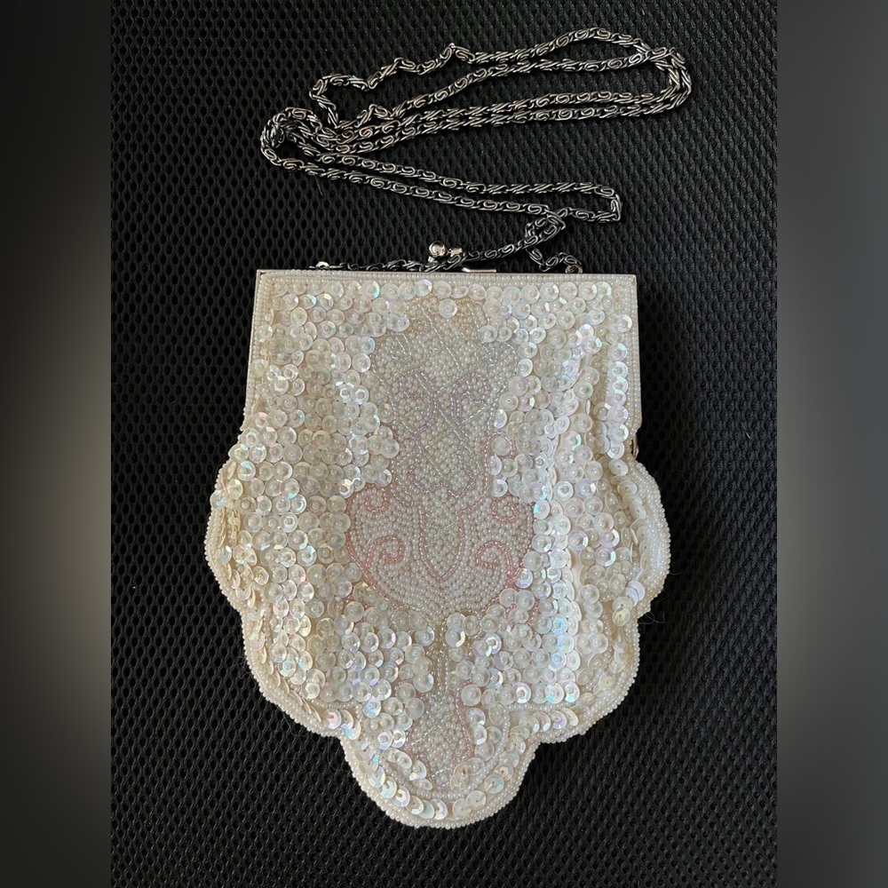SPEYER MILOR Vintage Sequin Beaded Scalloped Evening Bag Handmade Occasion
